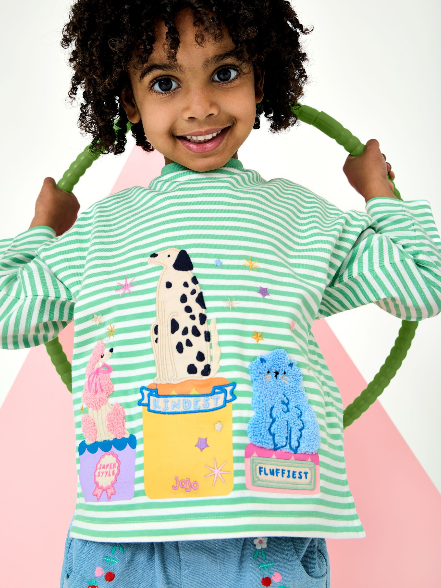 Dsiney Kidz - JoJo Maman Bébé Green Stripe Dog Appliqué Long Sleeve Top image 1