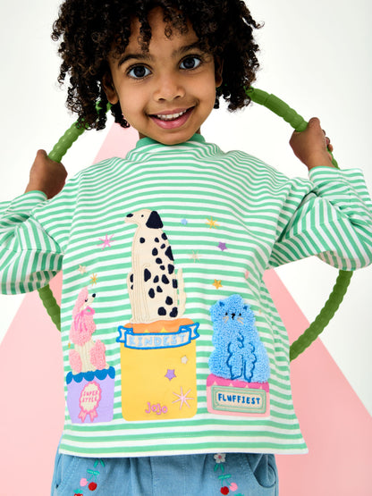 Dsiney Kidz - JoJo Maman Bébé Green Stripe Dog Appliqué Long Sleeve Top image 1