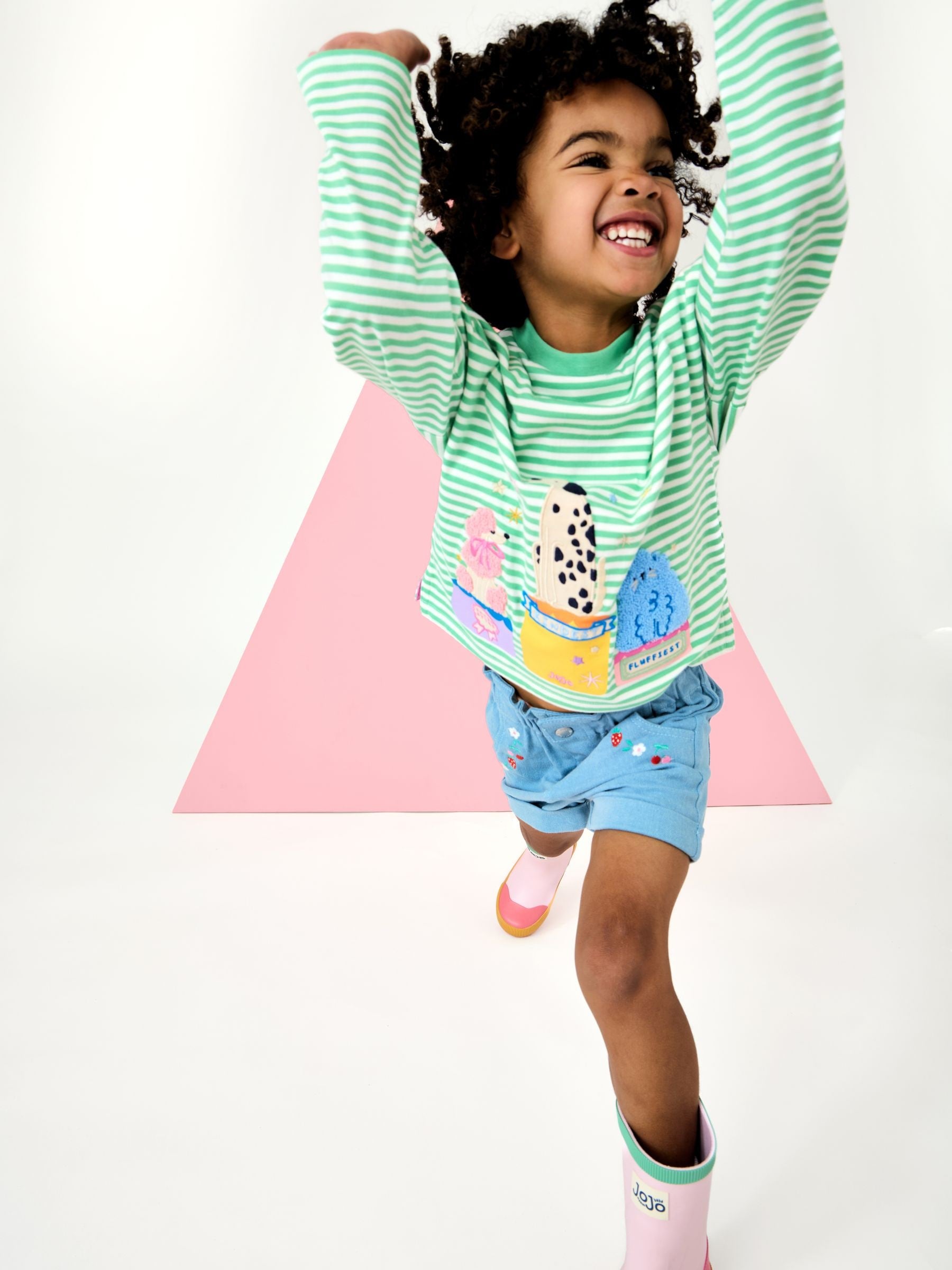 Dsiney Kidz - JoJo Maman Bébé Green Stripe Dog Appliqué Long Sleeve Top image 3