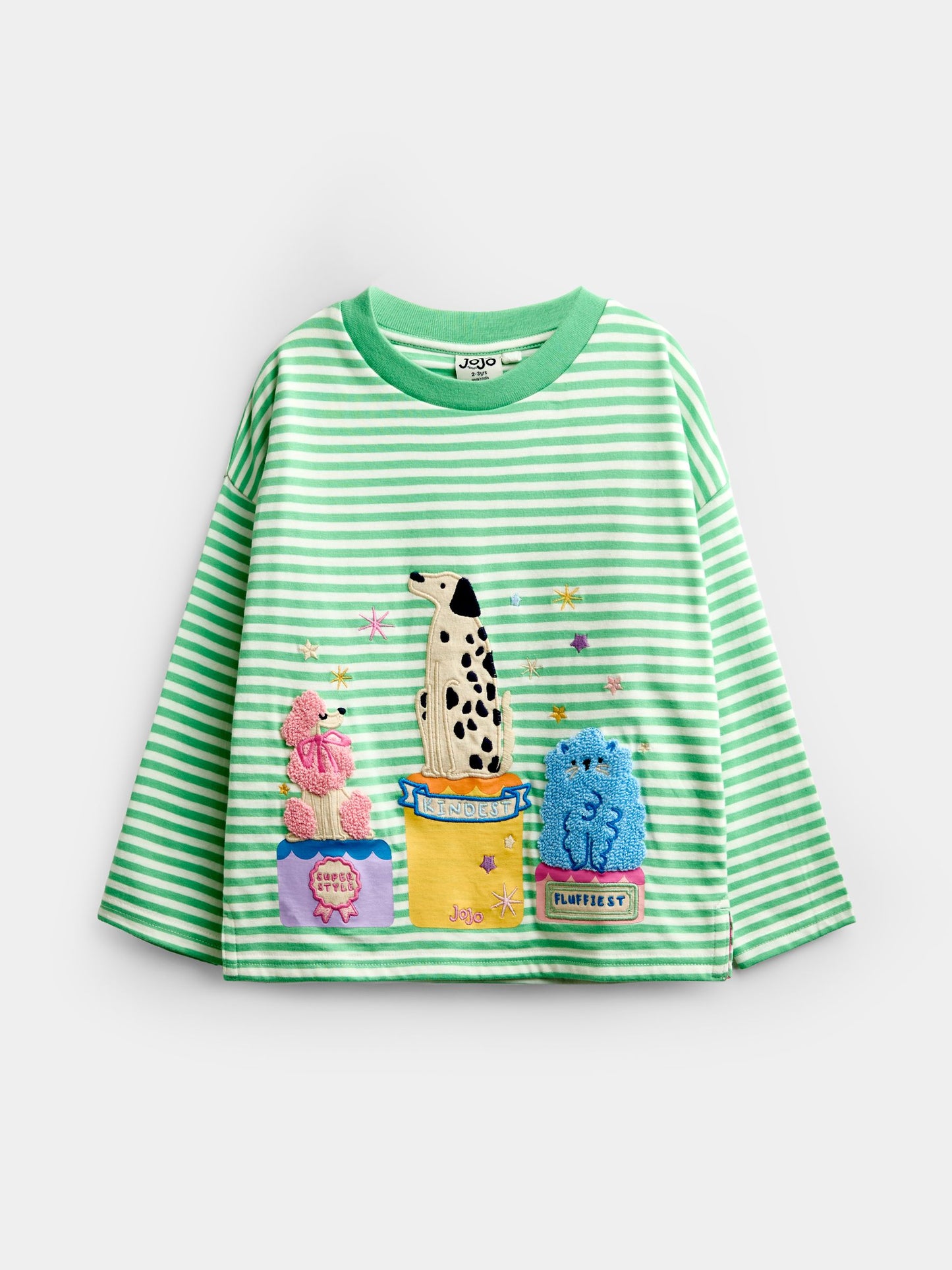 Dsiney Kidz - JoJo Maman Bébé Green Stripe Dog Appliqué Long Sleeve Top image 4