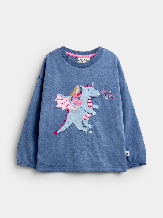 Dsiney Kidz - JoJo Maman Bébé Blue Dragon Appliqué Long  Sleeve Top image 1