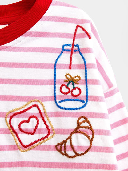 Dsiney Kidz - Jojo Maman Bébé Pink Breakfast Embroidered Top image 3