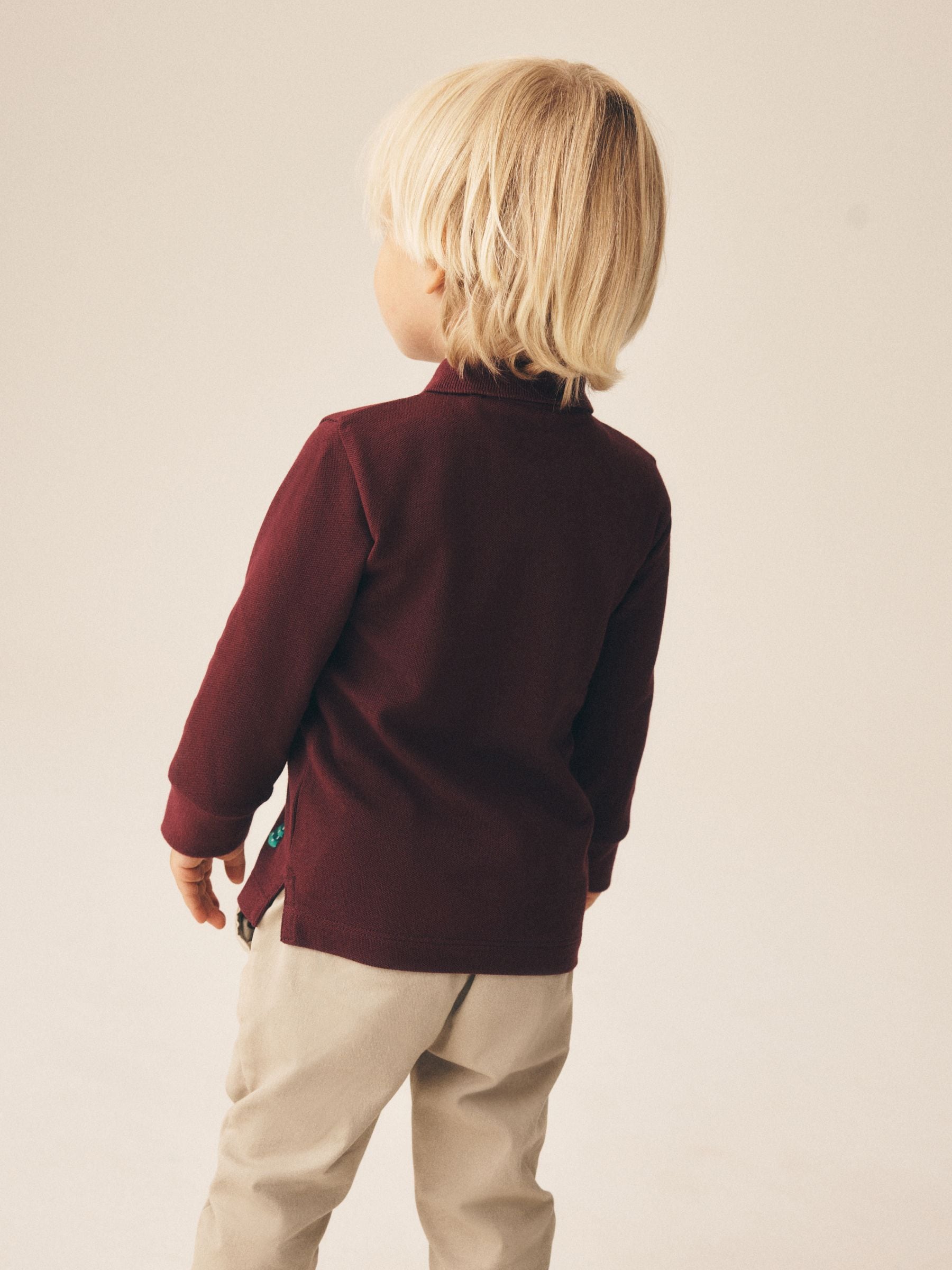 Dsiney Kidz - Burgundy Red Long Sleeve Christmas Embroidered Polo Shirt (3mths-7yrs) image 3