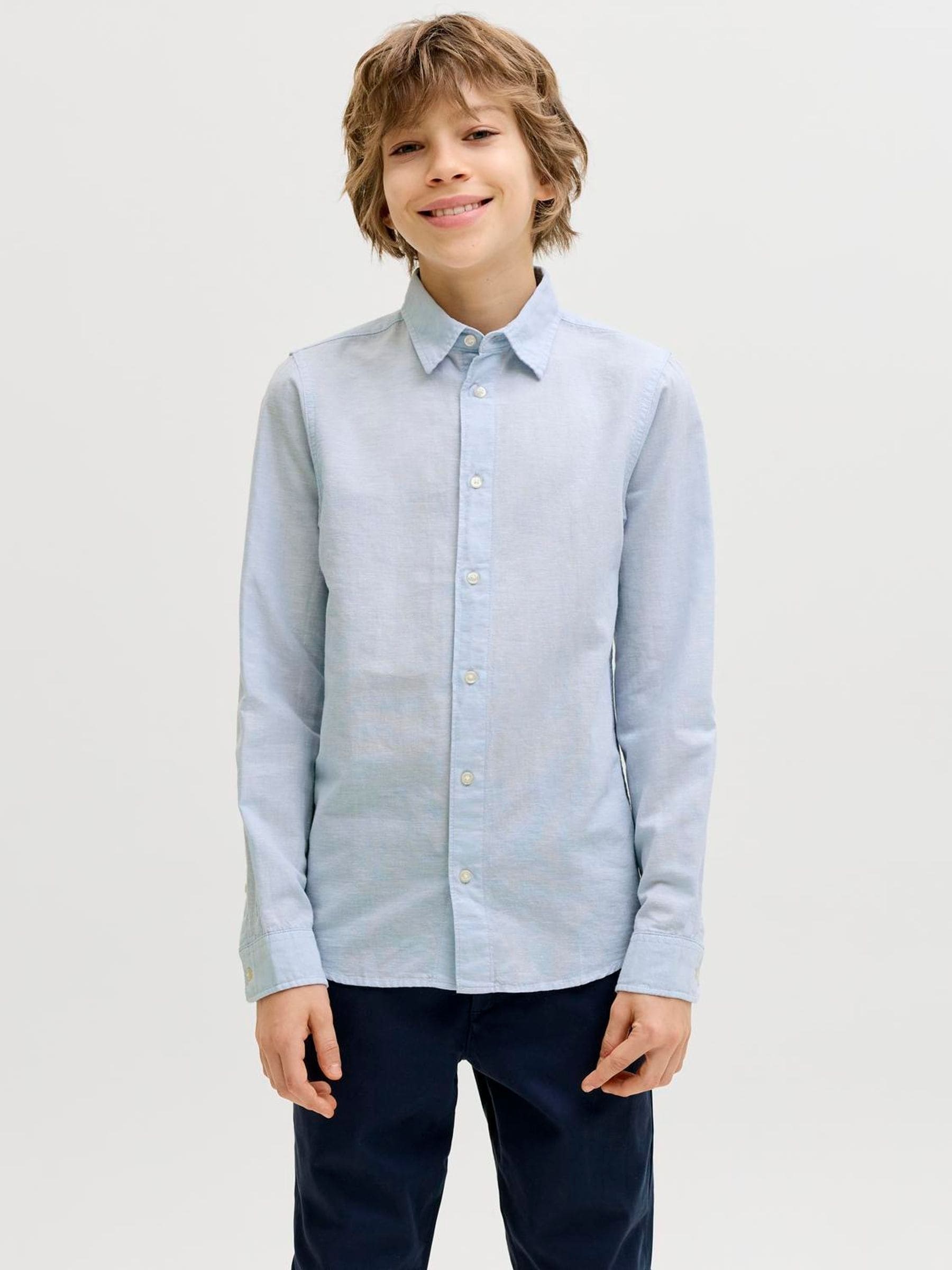 Dsiney Kidz - JACK & JONES JUNIOR Blue Linen Blend Long Sleeve Shirt image 1