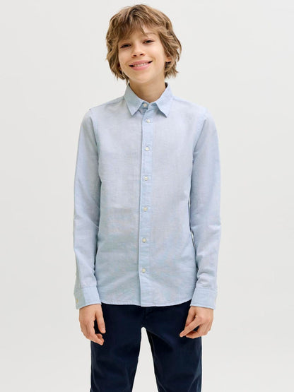 Dsiney Kidz - JACK & JONES JUNIOR Blue Linen Blend Long Sleeve Shirt image 1