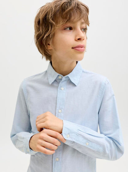 Dsiney Kidz - JACK & JONES JUNIOR Blue Linen Blend Long Sleeve Shirt image 3