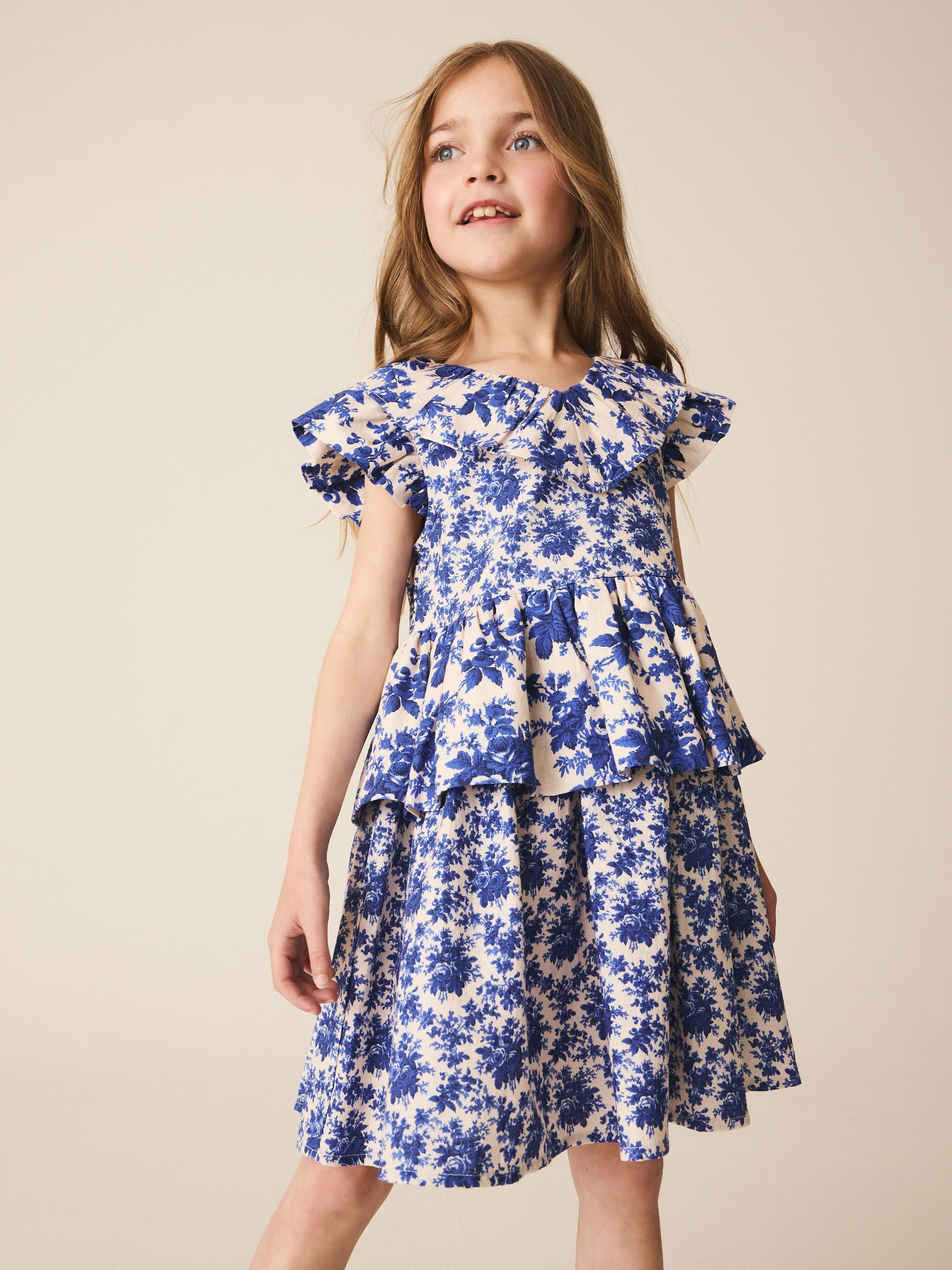 Dsiney Kidz - Blue Floral Ruffle Collar Dress (3-16yrs) image 1