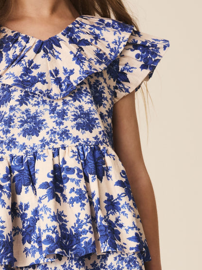 Dsiney Kidz - Blue Floral Ruffle Collar Dress (3-16yrs) image 4