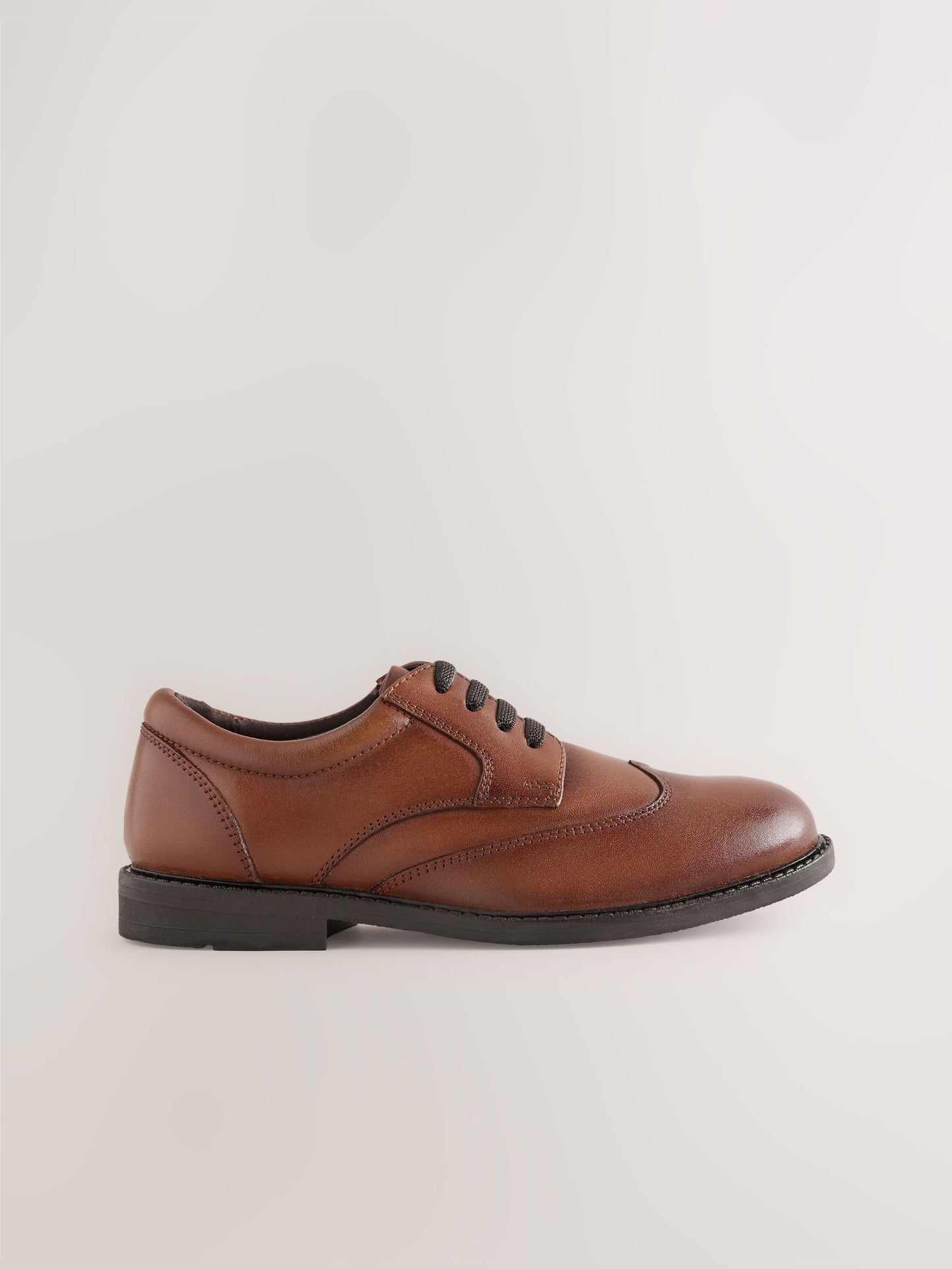 Tan Brown Leather Elastic Lace Wing Cap Shoes image 2