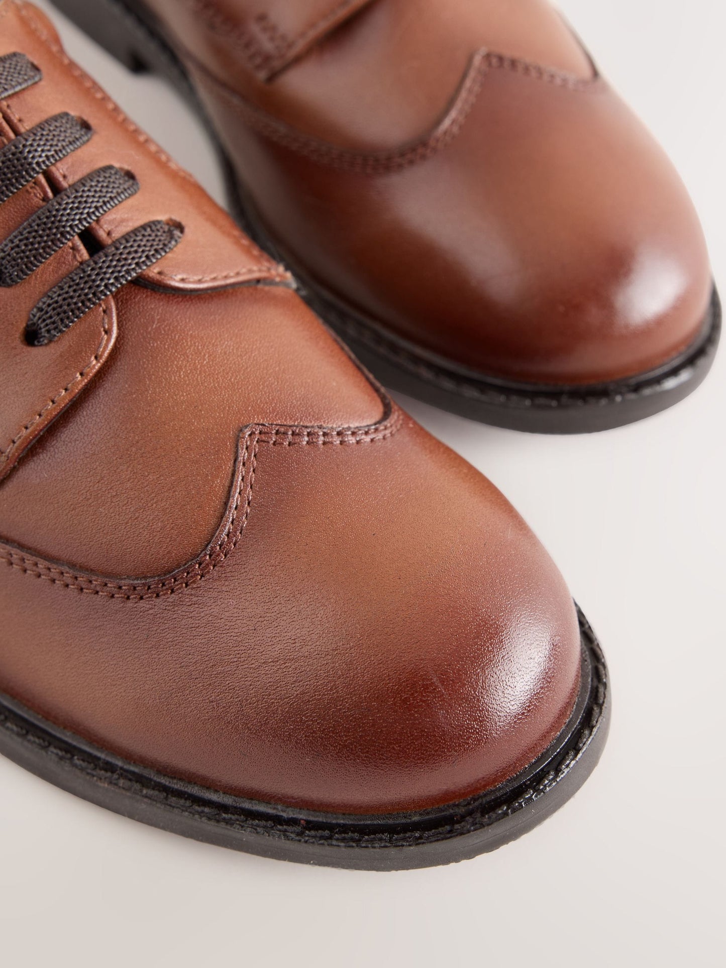 Tan Brown Leather Elastic Lace Wing Cap Shoes image 5