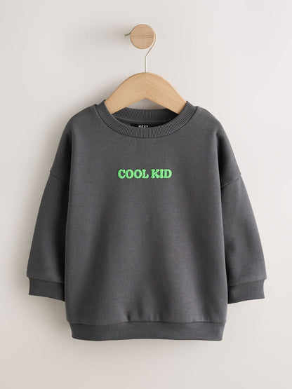 Charcoal Grey Cool Kid Printed Crew Neck Sweat Top (3mths-7yrs) - image 1