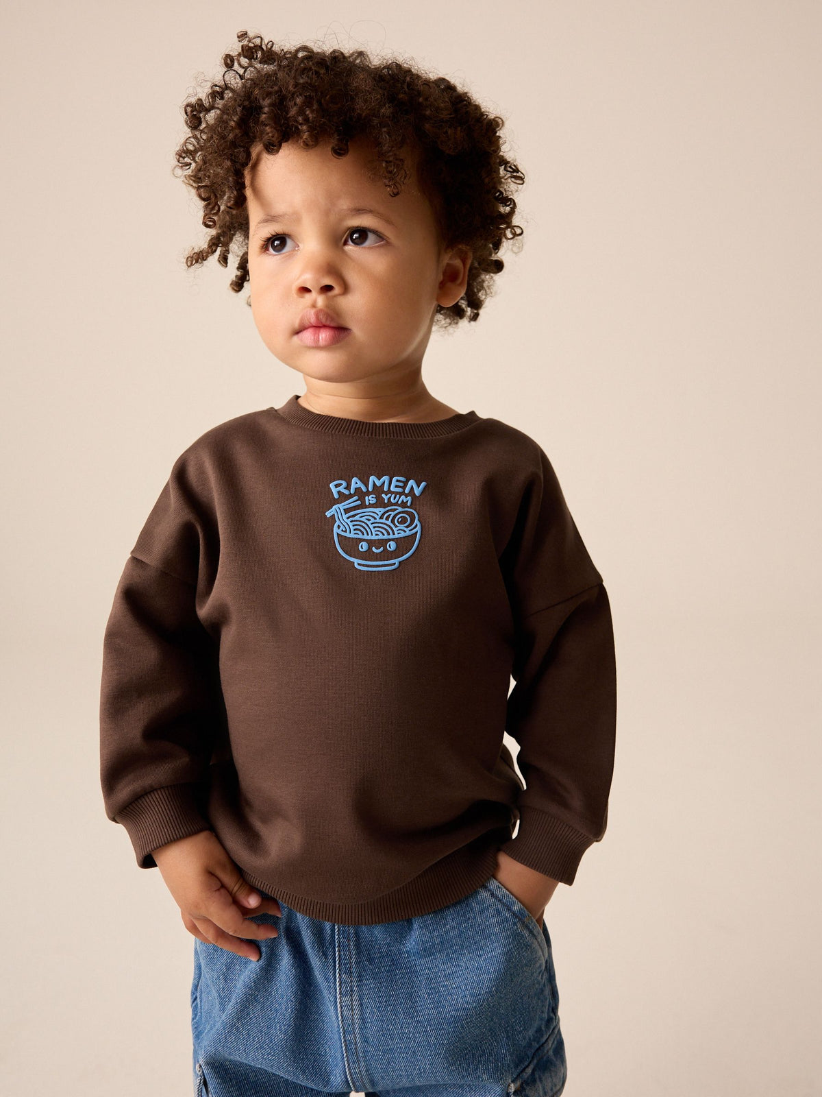 Chocolate Brown Ramen Printed Crew Neck Sweat Top (3mths-7yrs) - image 1