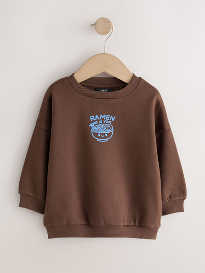 Chocolate Brown Ramen Printed Crew Neck Sweat Top (3mths-7yrs) - image 5