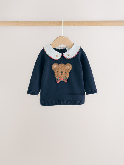 Navy Blue Bear Knitted Jumper and Leggings Baby Set (0mths-2yrs) - image 3
