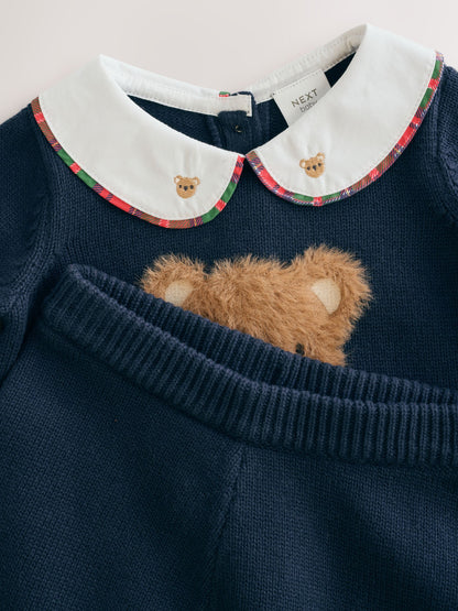Navy Blue Bear Knitted Jumper and Leggings Baby Set (0mths-2yrs) - image 7