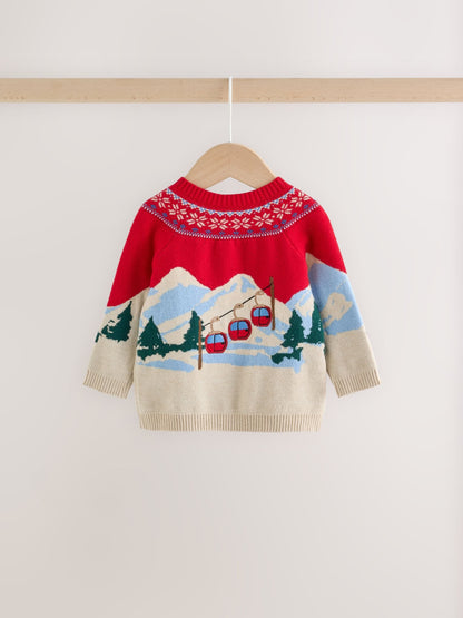 Neutral/Red Bear Ski Scene Baby Knitted Jumper and Leggings Set (0mths-2yrs) - image 2
