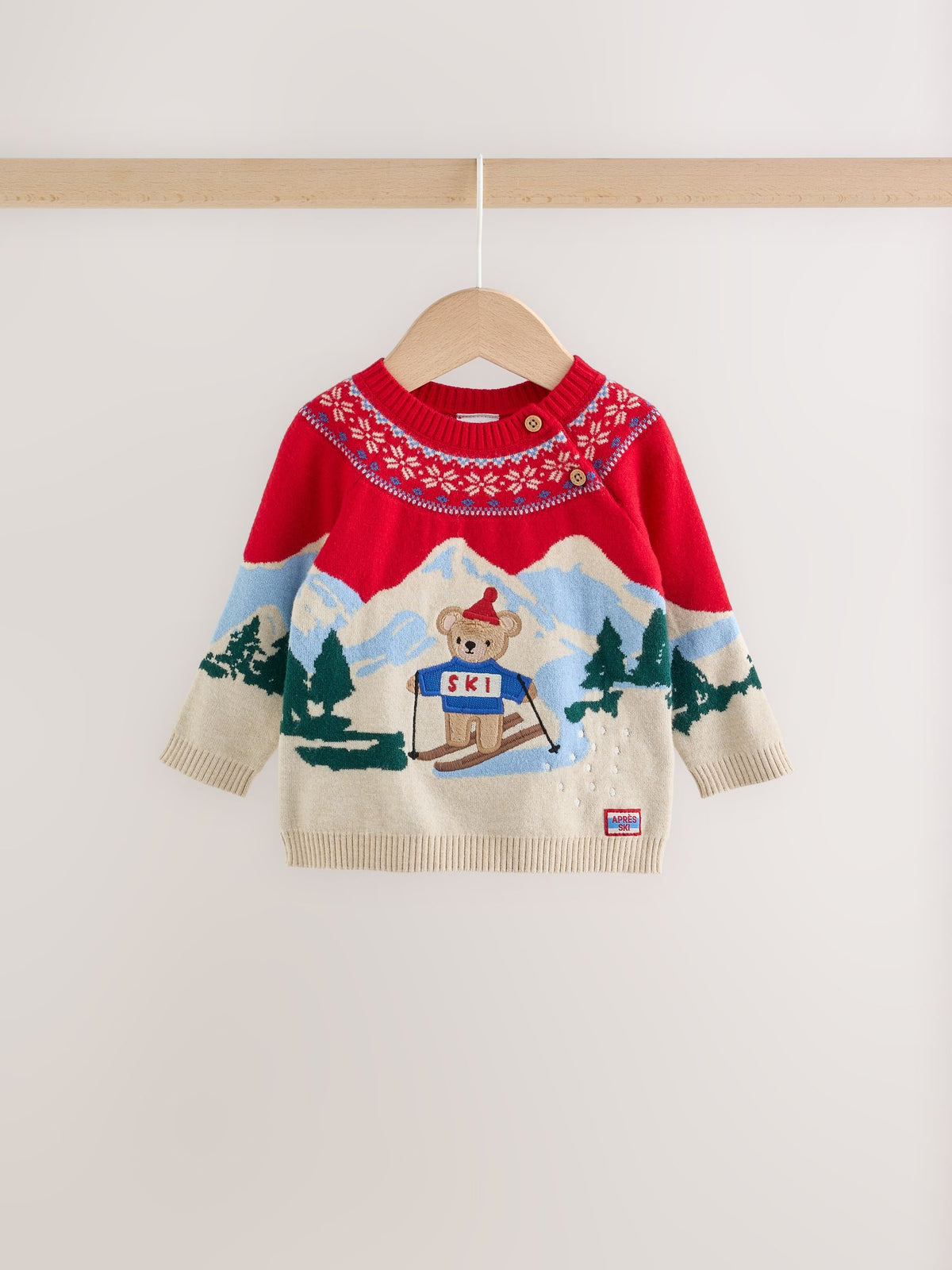 Neutral/Red Bear Ski Scene Baby Knitted Jumper and Leggings Set (0mths-2yrs) - image 4