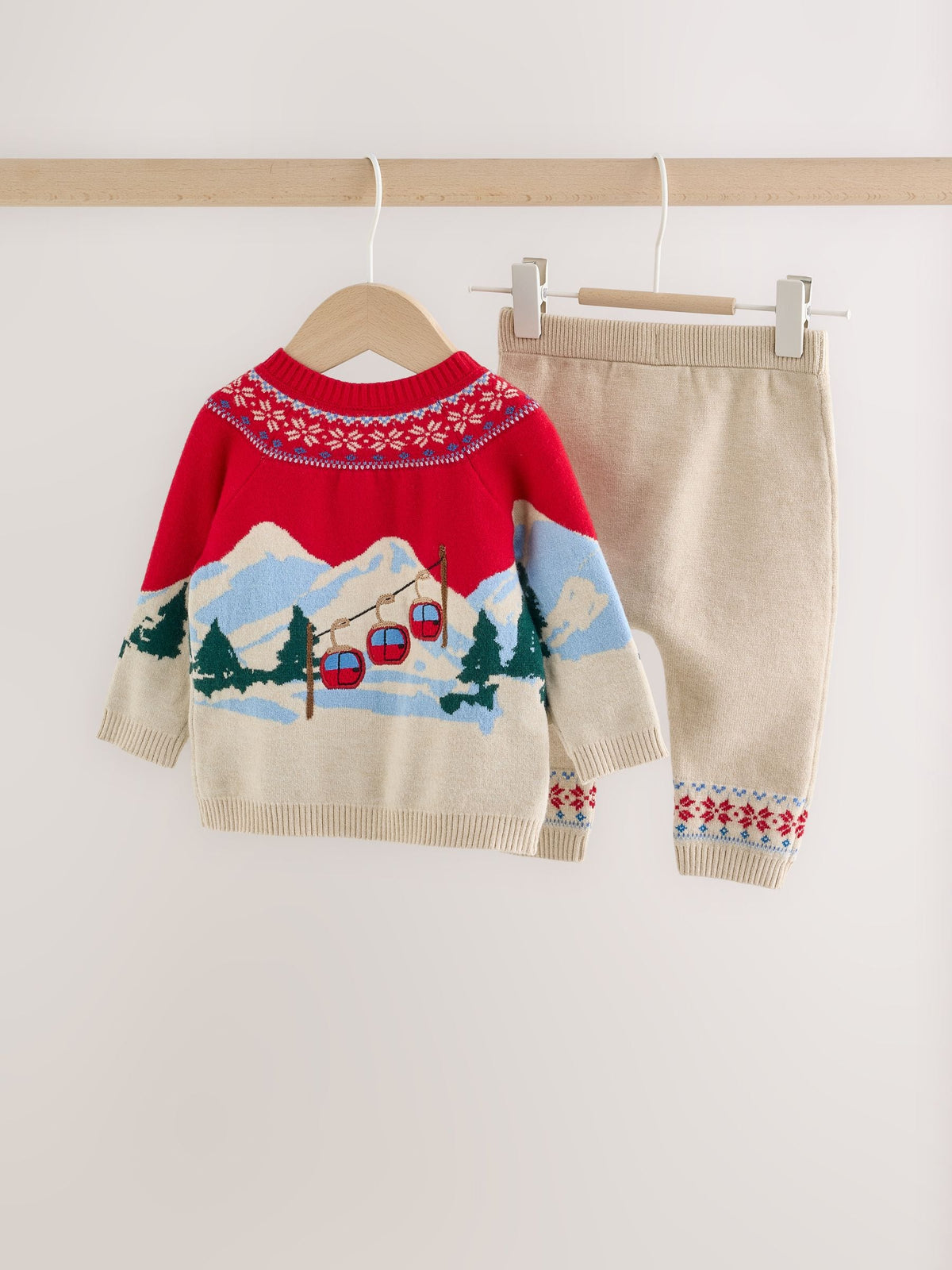 Neutral/Red Bear Ski Scene Baby Knitted Jumper and Leggings Set (0mths-2yrs) - image 6