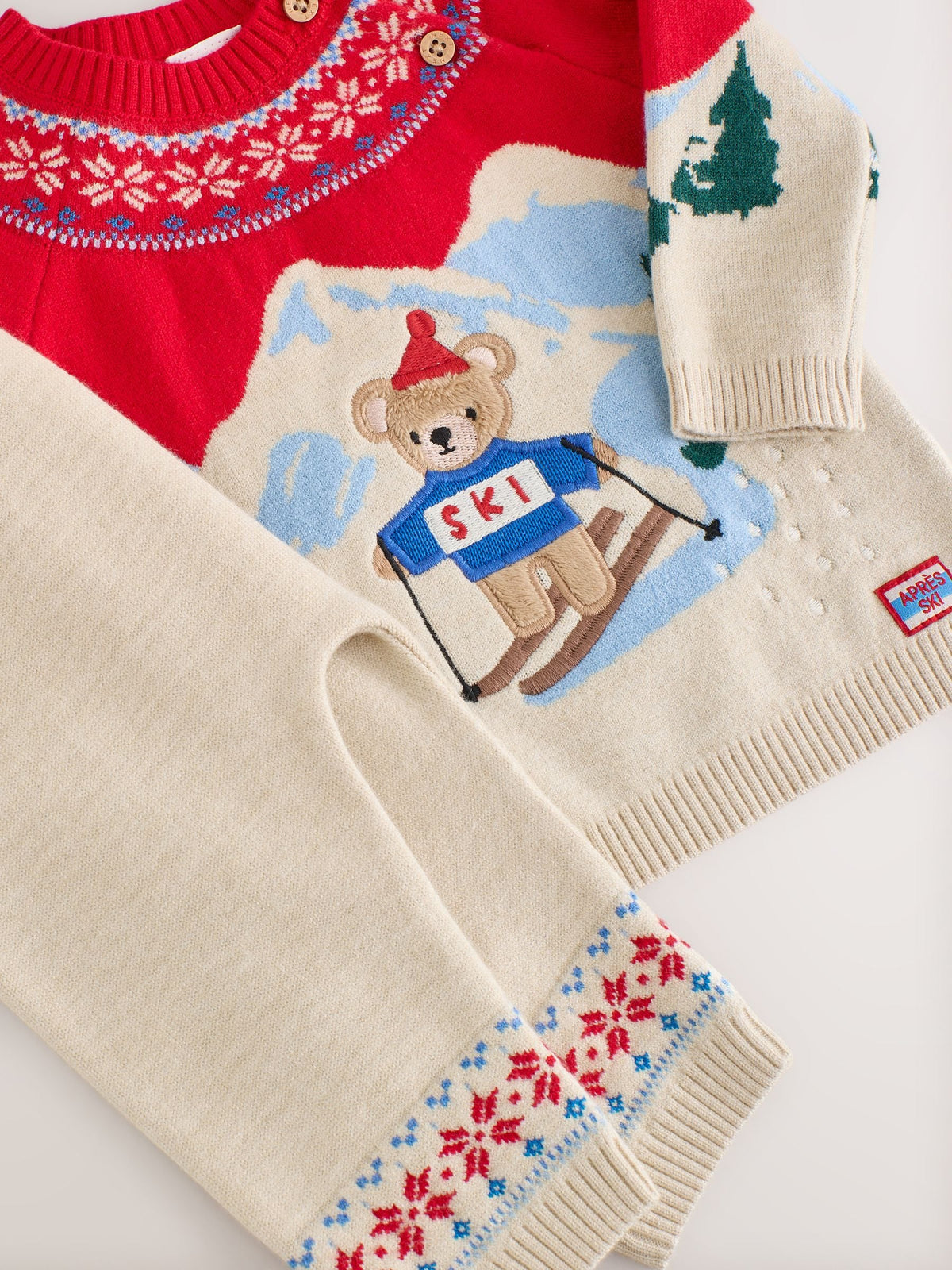 Neutral/Red Bear Ski Scene Baby Knitted Jumper and Leggings Set (0mths-2yrs) - image 7