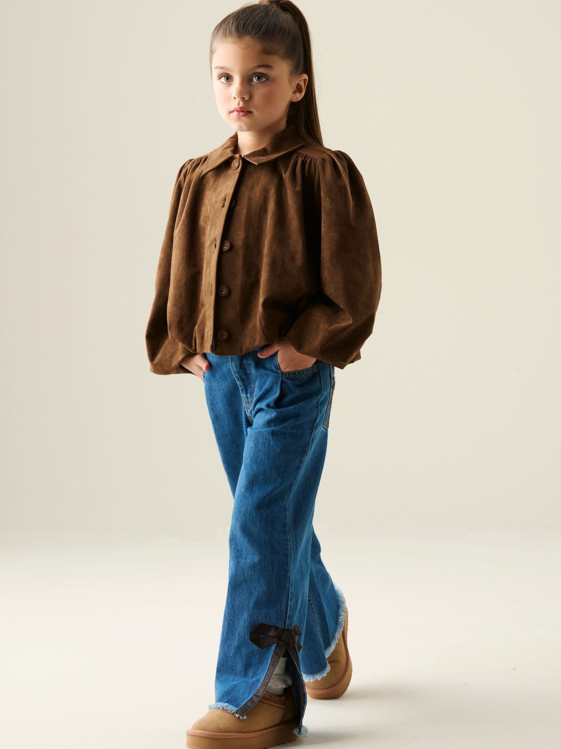 Dsiney Kidz - Angel & Rocket Brown Maia Suedette Balloon Hem Blouson Jacket image 3