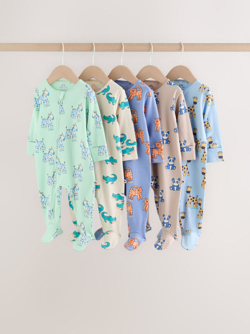 Blue Animal Two Way Zip Baby Sleepsuits 5 Pack (0-2yrs) image 1