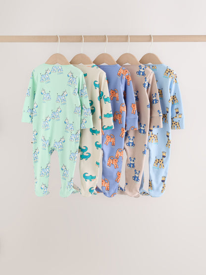 Blue Animal Two Way Zip Baby Sleepsuits 5 Pack (0-2yrs) image 2