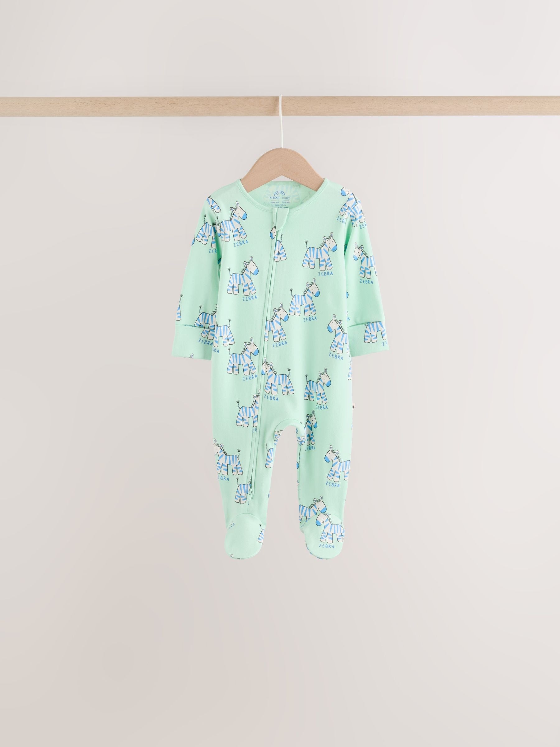 Blue Animal Two Way Zip Baby Sleepsuits 5 Pack (0-2yrs) image 3