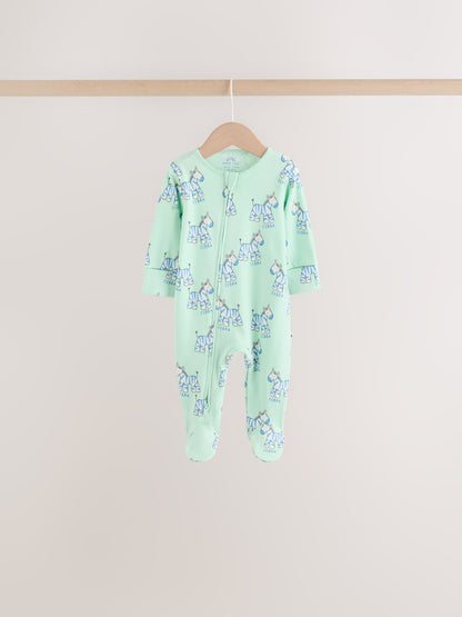 Blue Animal Two Way Zip Baby Sleepsuits 5 Pack (0-2yrs) image 3