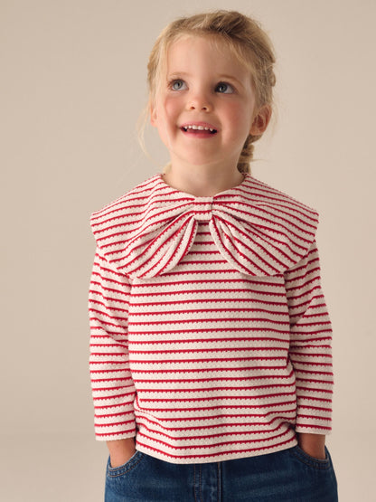 Red Stripe Long Sleeve Textured Collar Top (3mths-7yrs) - image 1