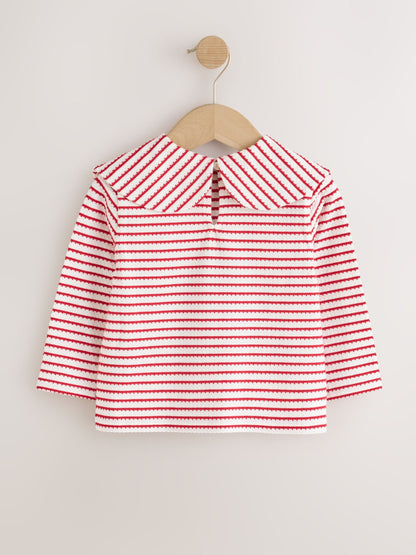 Red Stripe Long Sleeve Textured Collar Top (3mths-7yrs) - image 5