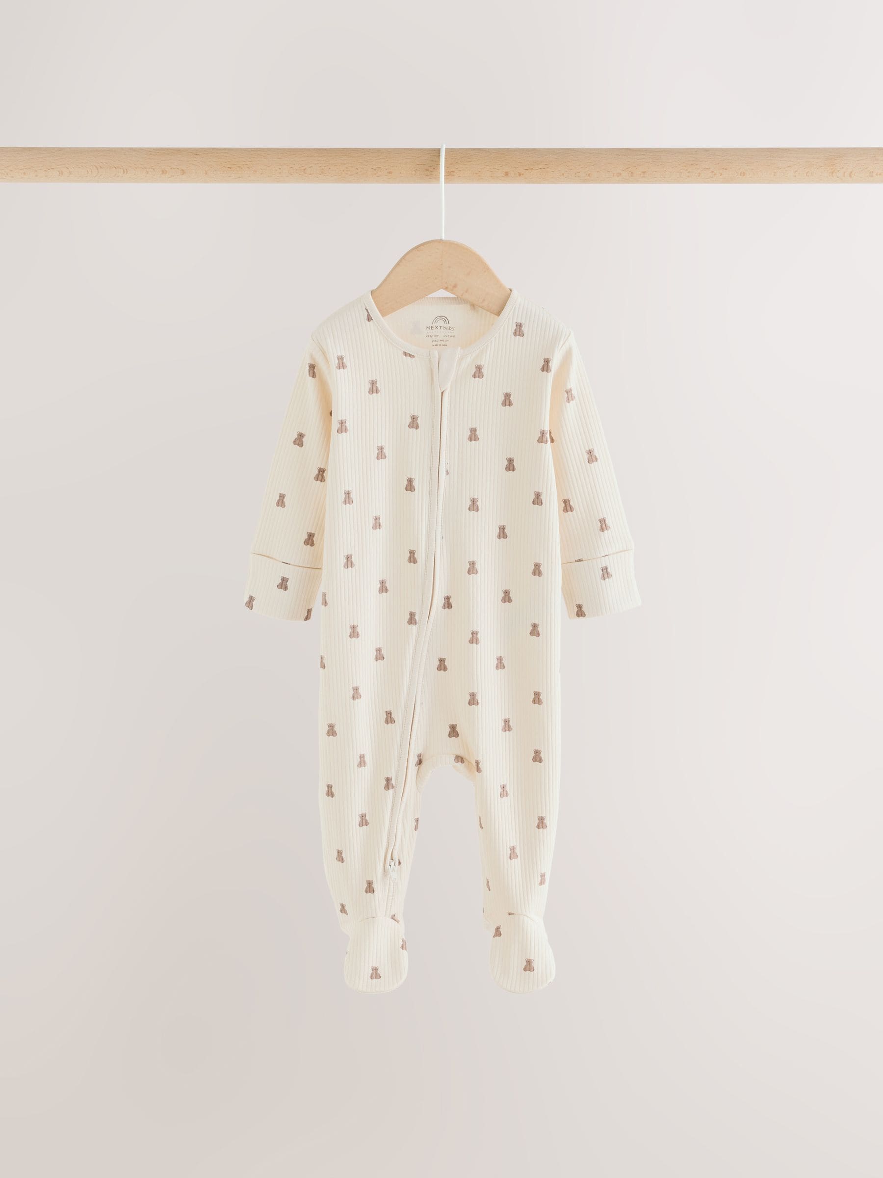 Dsiney Kidz - Neutral Brown Bear Two Way Zip Baby Sleepsuits 4 Pack (0mths-2yrs) image 4