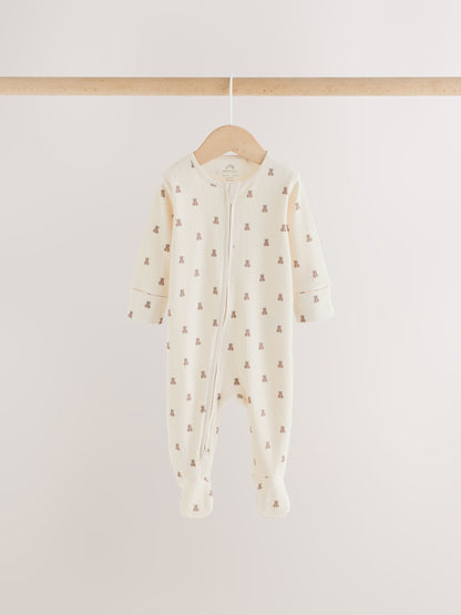 Dsiney Kidz - Neutral Brown Bear Two Way Zip Baby Sleepsuits 4 Pack (0mths-2yrs) image 4