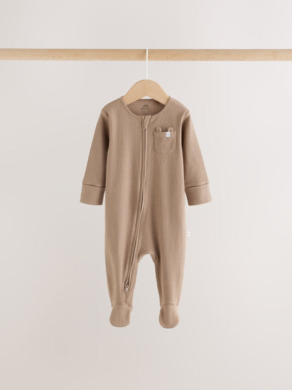 Dsiney Kidz - Neutral Brown Bear Two Way Zip Baby Sleepsuits 4 Pack (0mths-2yrs) image 5