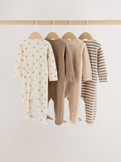 Dsiney Kidz - Neutral Brown Bear Two Way Zip Baby Sleepsuits 4 Pack (0mths-2yrs) image 8