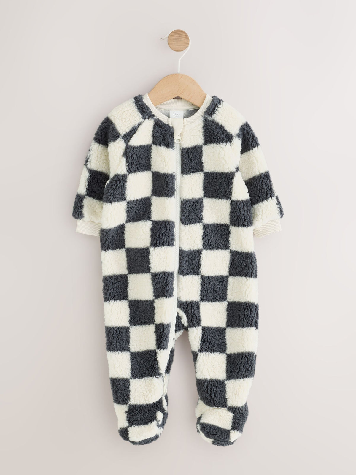 Grey Checkerboard Borg Two Way Zip Sleepsuit - image 1