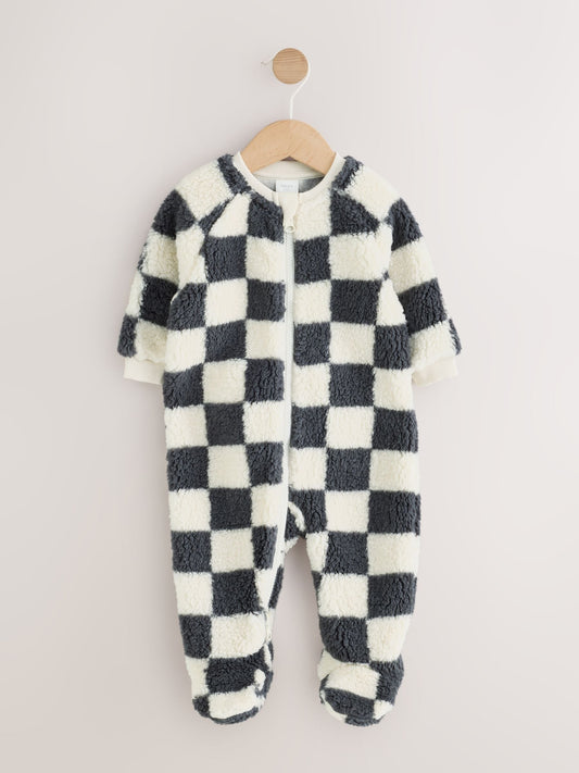Grey Checkerboard Borg Two Way Zip Sleepsuit - image 1