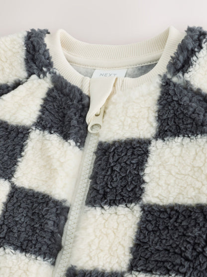 Grey Checkerboard Borg Two Way Zip Sleepsuit - image 2