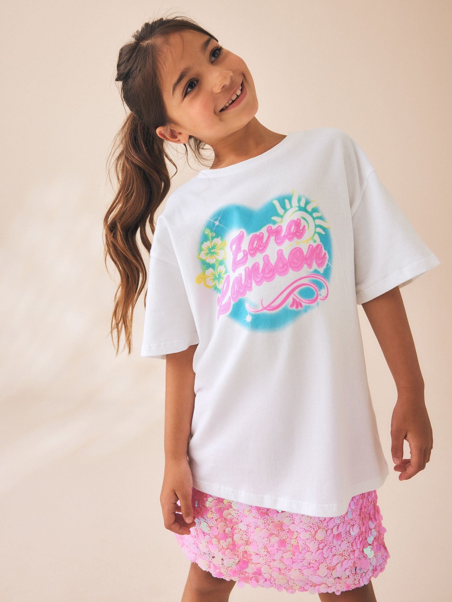 Dsiney Kidz - White Zara Larsson Oversized Graphic T-Shirt (3-16yrs) image 1