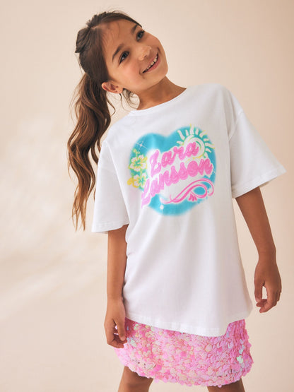 Dsiney Kidz - White Zara Larsson Oversized Graphic T-Shirt (3-16yrs) image 1