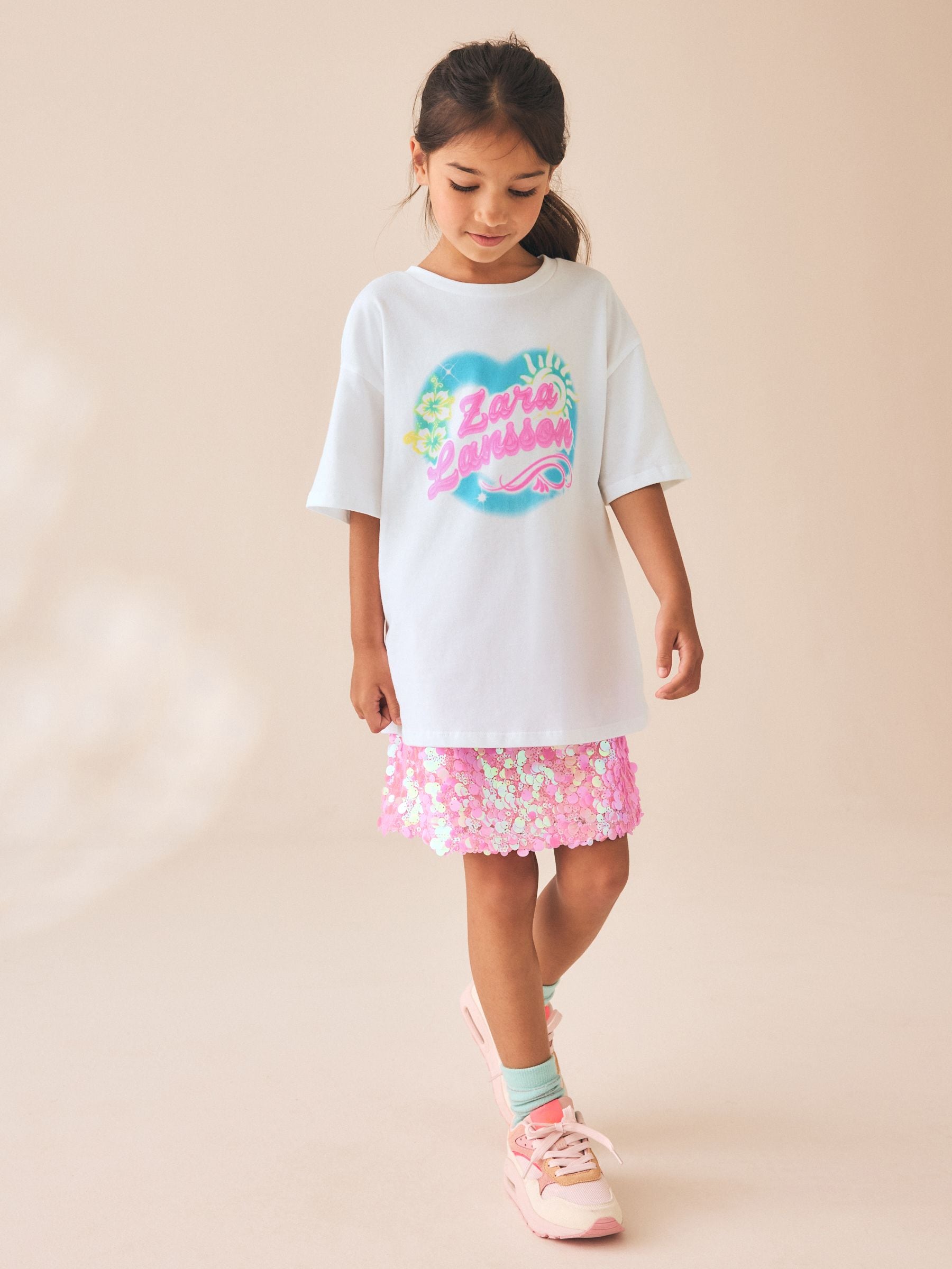 Dsiney Kidz - White Zara Larsson Oversized Graphic T-Shirt (3-16yrs) image 3