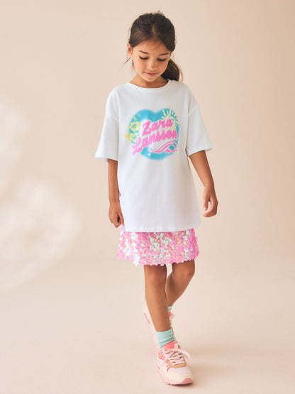 Dsiney Kidz - White Zara Larsson Oversized Graphic T-Shirt (3-16yrs) image 3