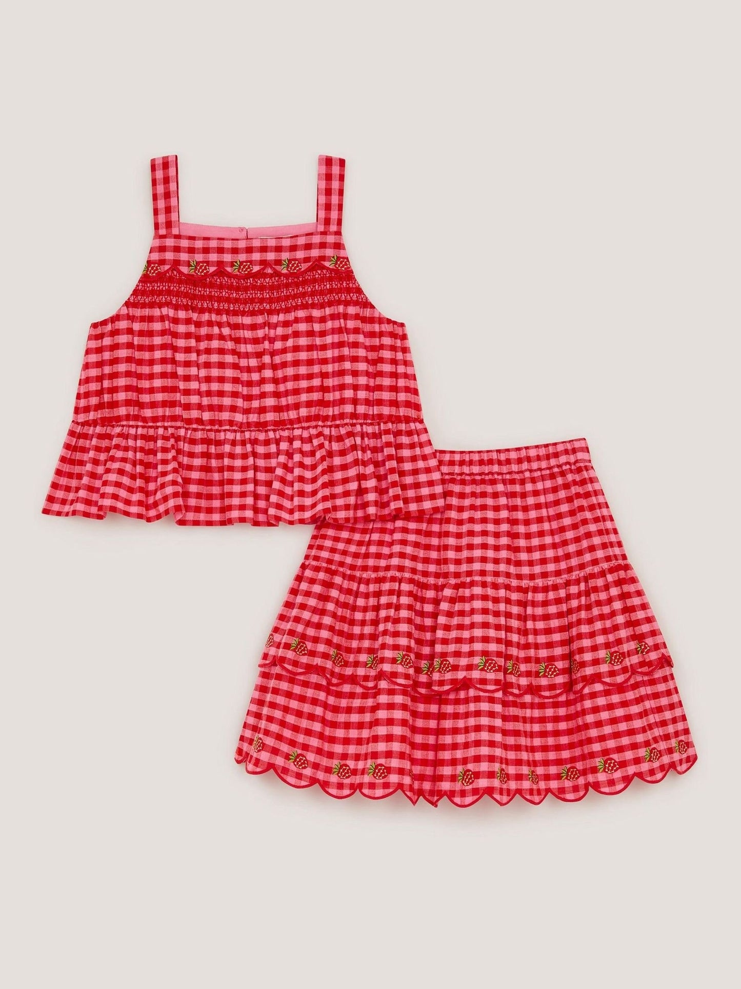 Monsoon Red Strawberry Gingham Top & Skirt Set image 2