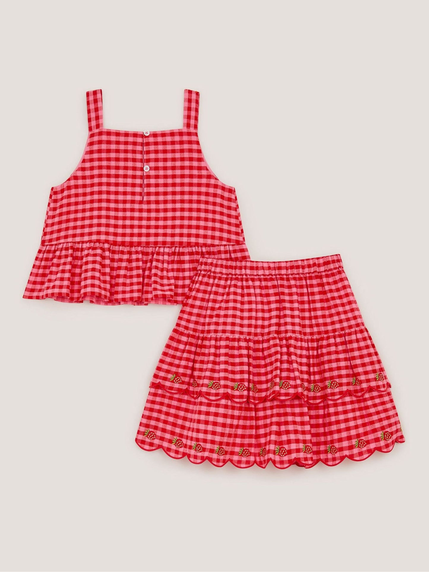 Monsoon Red Strawberry Gingham Top & Skirt Set image 3