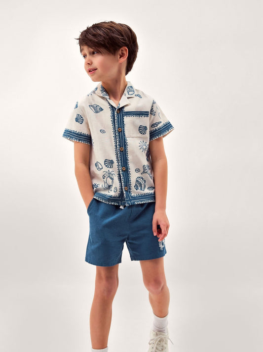 Monsoon Blue Shell Print Shirt & Shorts Set image 1