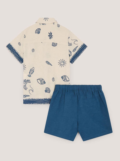 Monsoon Blue Shell Print Shirt & Shorts Set image 3