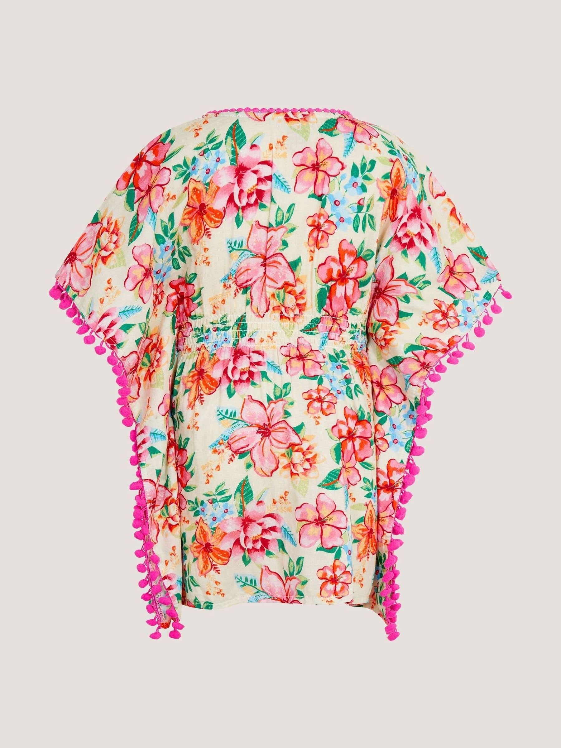 Monsoon Multi Floral Print Pom Pom Kaftan image 3