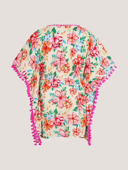 Monsoon Multi Floral Print Pom Pom Kaftan image 3