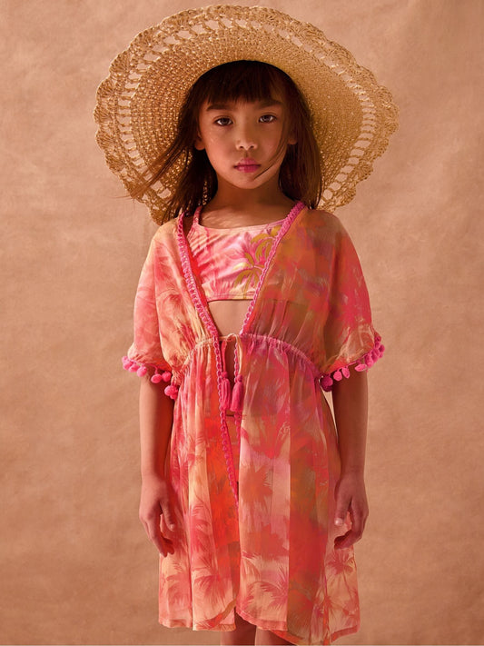 Dsiney Kidz - Monsoon Orange Palm Print Pom Pom Kaftan image 1