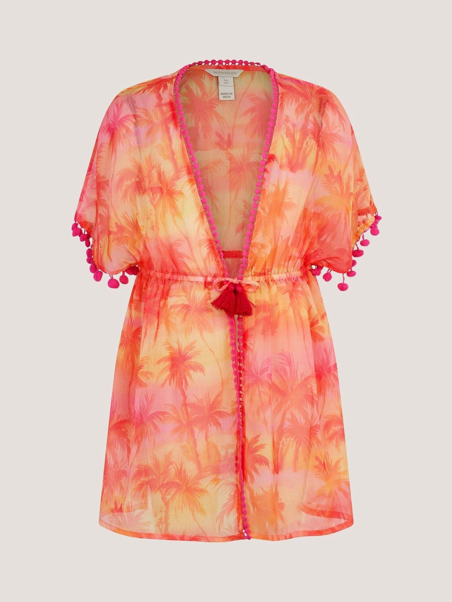 Monsoon Orange Palm Print Pom Pom Kaftan image 3