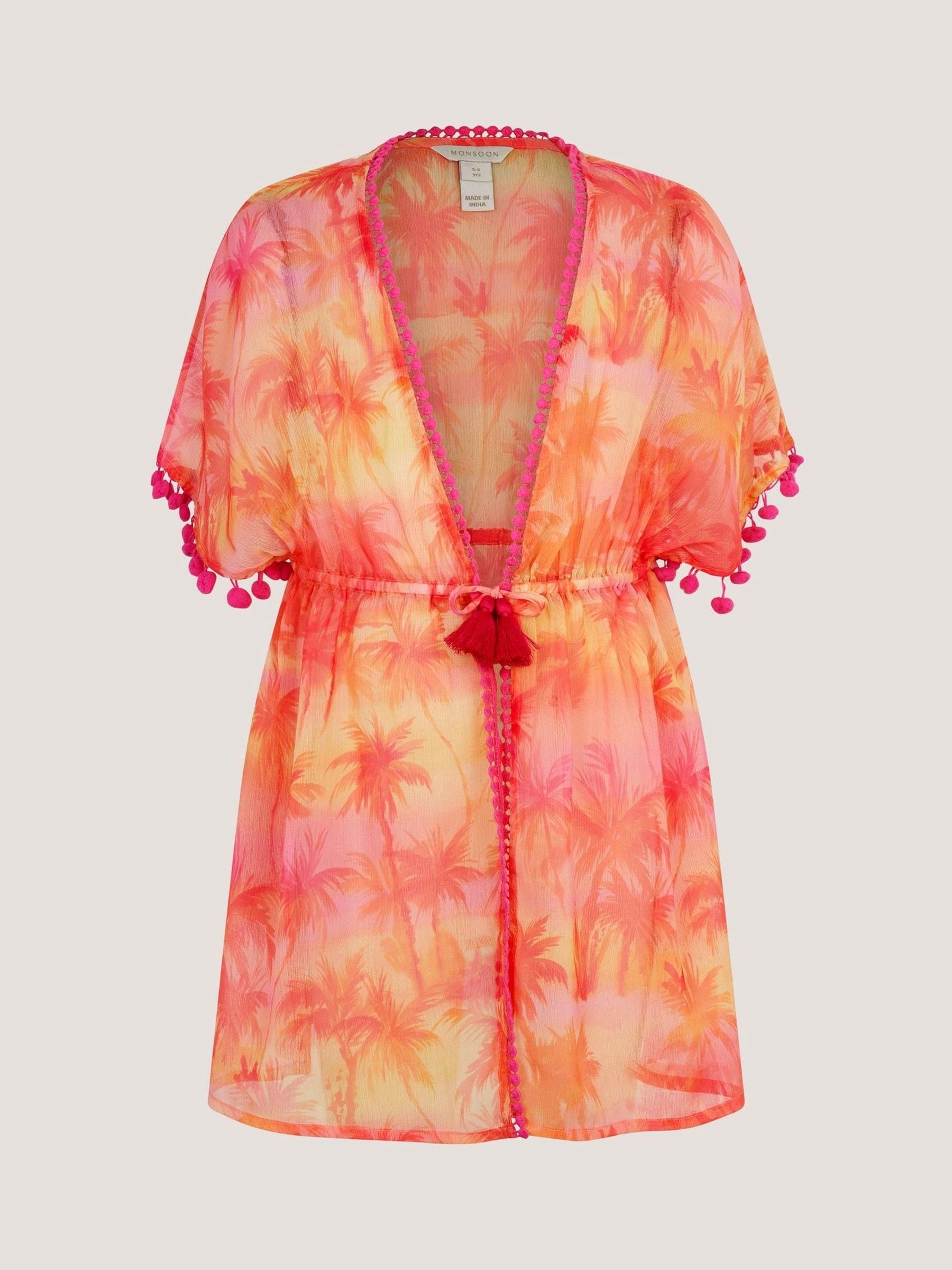 Monsoon Orange Palm Print Pom Pom Kaftan image 3